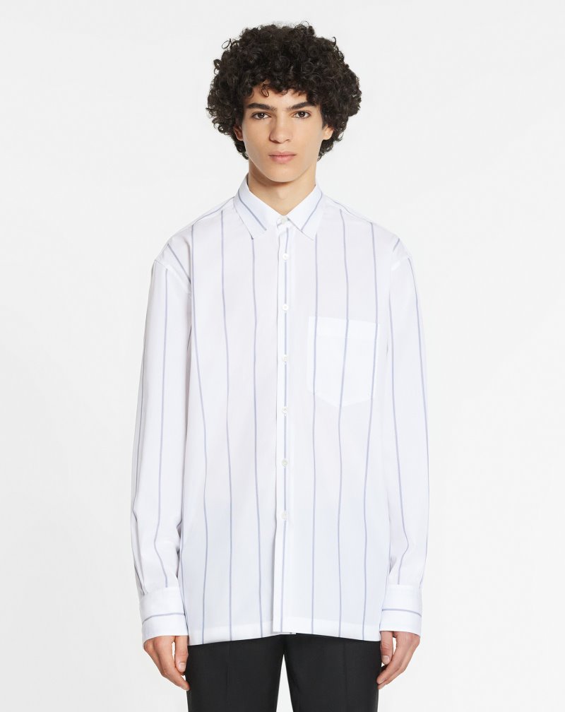Lanvin Striped Casual Shirts Skjorta Herr Vita Blå | SY44-2774N1