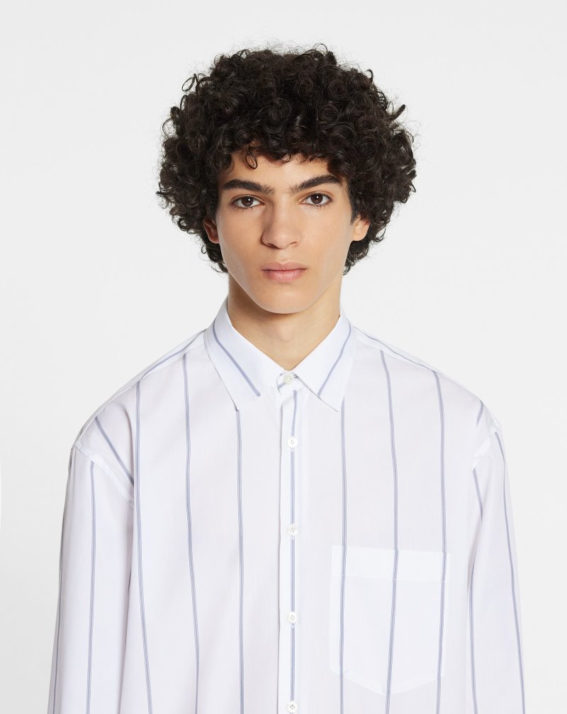 Lanvin Striped Casual Shirts Skjorta Herr Vita Blå | SY44-2774N1