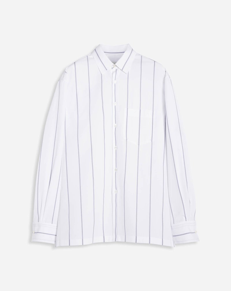 Lanvin Striped Casual Shirts Skjorta Herr Vita Blå | SY44-2774N1