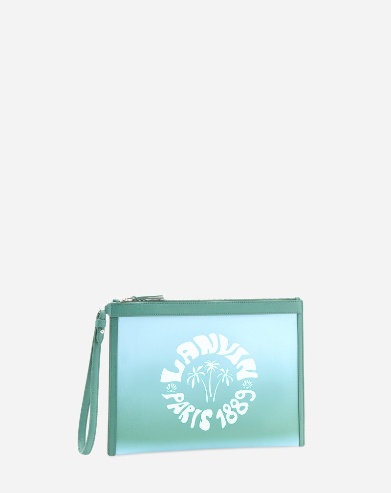 Lanvin Summer Wave Canvas Zippered Clutch Clutch Herr Blå Gröna | HU92-0312M6