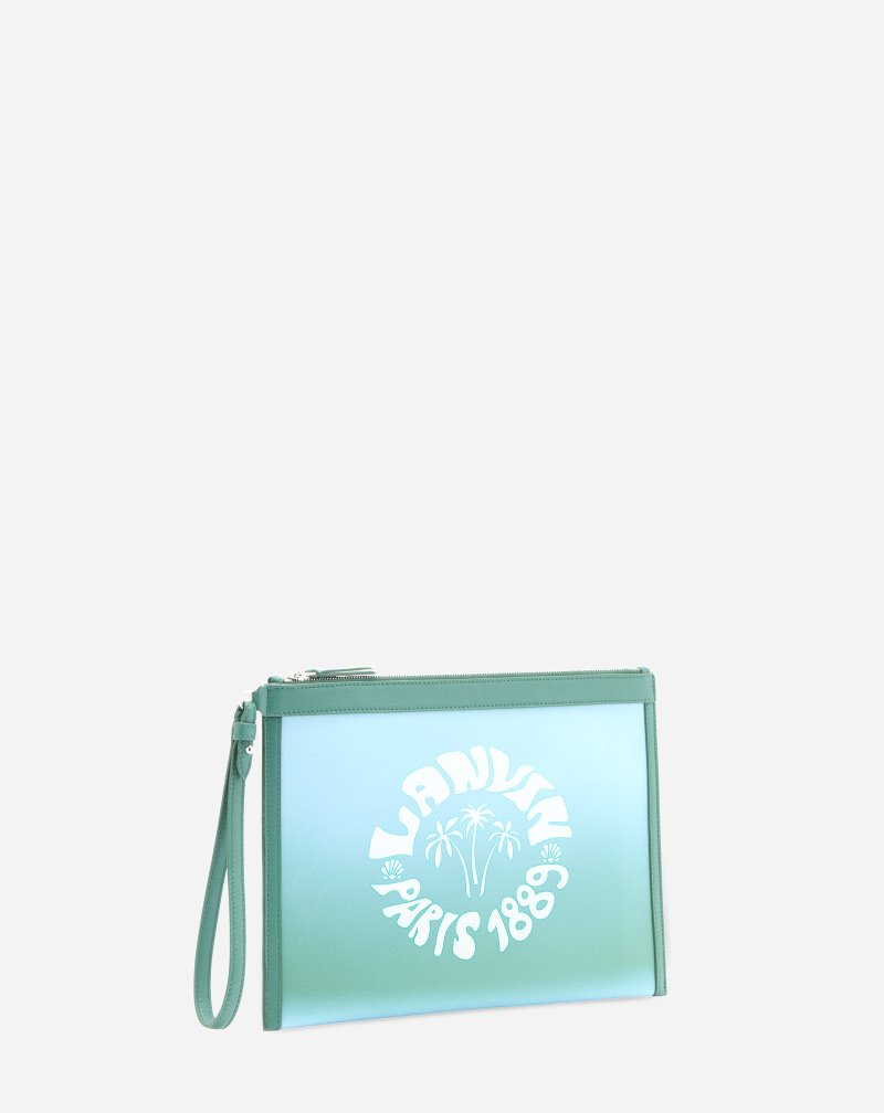 Lanvin Summer Wave Canvas Zippered Clutch Clutch Dam Blå Gröna | KW10-8000S5