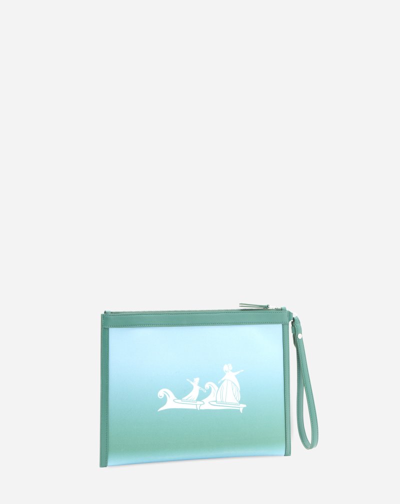 Lanvin Summer Wave Canvas Zippered Clutch Clutch Dam Blå Gröna | KW10-8000S5