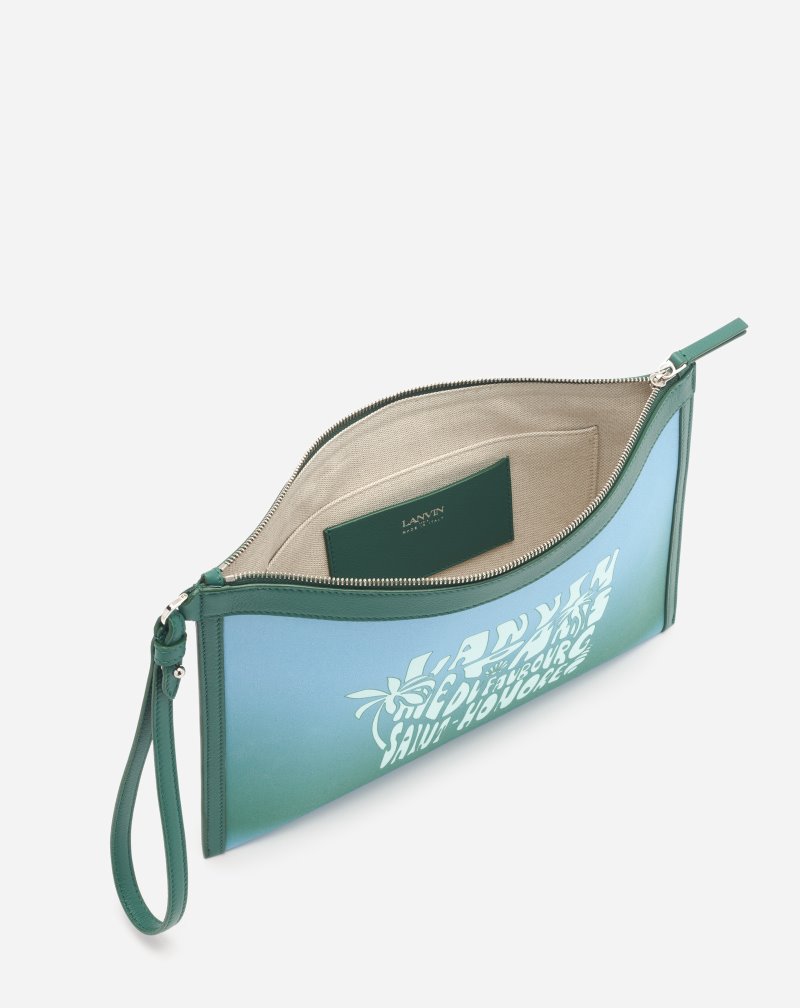 Lanvin Summer Wave Canvas Zippered Clutch Clutch Dam Blå Gröna | KW10-8000S5