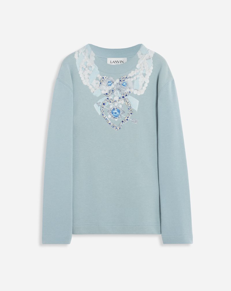 Lanvin Sweatshirt With Embroidery Necklace Tröjor Dam Grå | MM10-6310A8