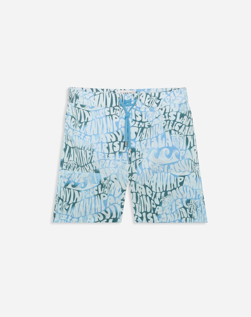 Lanvin Swim Shorts With Lanvin Wave Logo Shorts Herr Gröna | HW51-8311C3