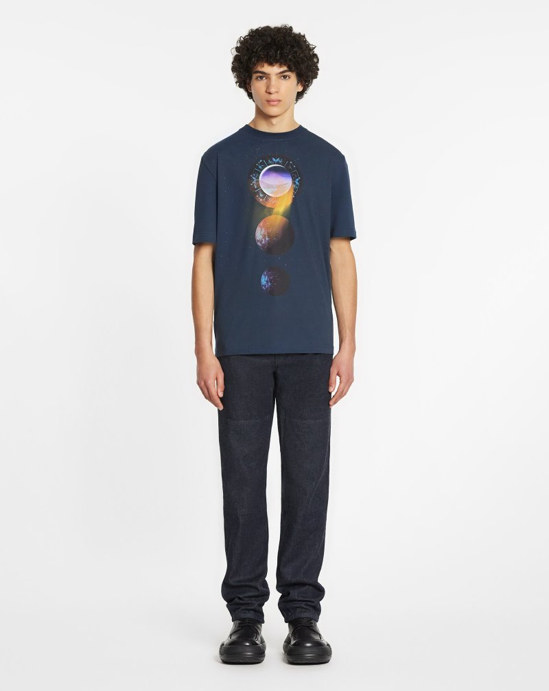 Lanvin T Shirts With Sci-fi Print T-shirt Herr Mörkblå | JT09-2689J8