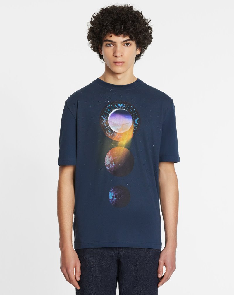 Lanvin T Shirts With Sci-fi Print T-shirt Herr Mörkblå | JT09-2689J8