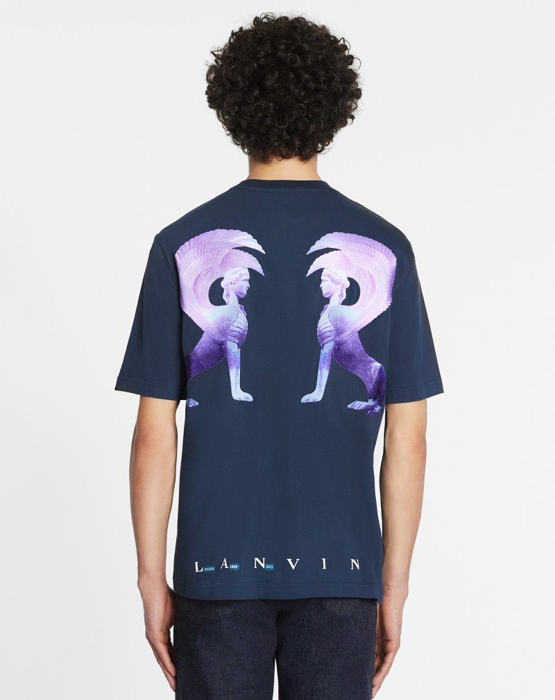 Lanvin T Shirts With Sci-fi Print T-shirt Herr Mörkblå | JT09-2689J8