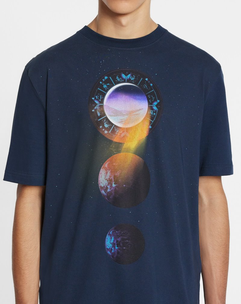 Lanvin T Shirts With Sci-fi Print T-shirt Herr Mörkblå | JT09-2689J8