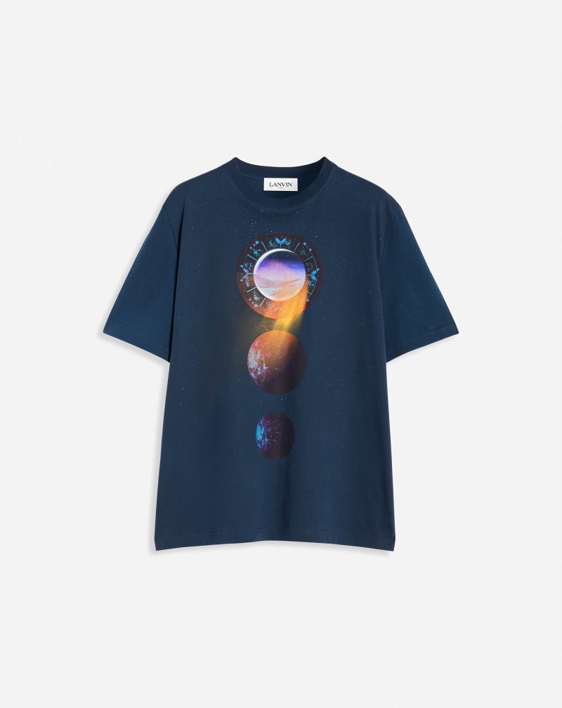 Lanvin T Shirts With Sci-fi Print T-shirt Herr Mörkblå | JT09-2689J8