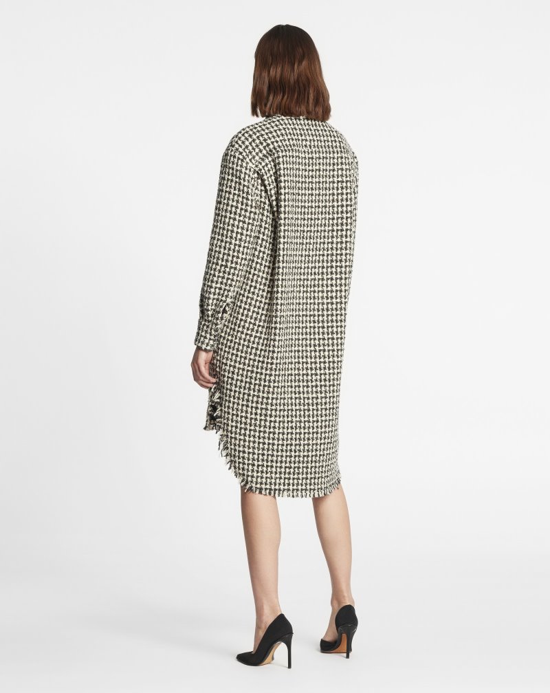 Lanvin Tweed Shirt Dress Skjorta Dam Beige Svarta | OC30-6030F4