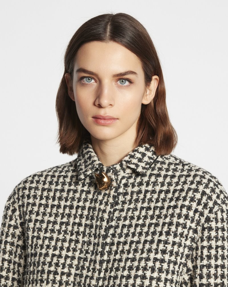 Lanvin Tweed Shirt Dress Skjorta Dam Beige Svarta | OC30-6030F4