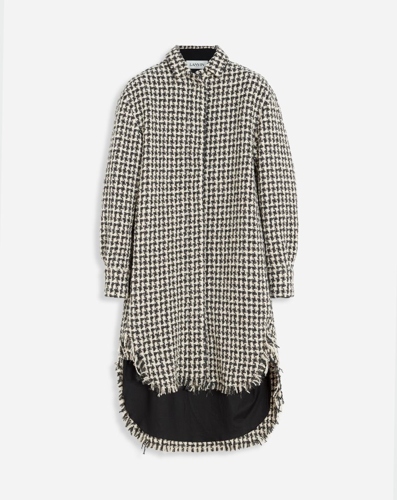 Lanvin Tweed Shirt Dress Skjorta Dam Beige Svarta | OC30-6030F4