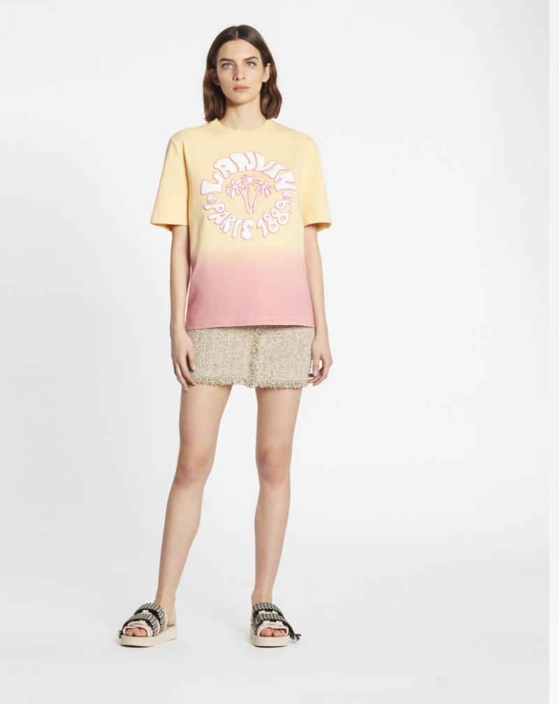 Lanvin Wave Logo T Shirts T-shirt Dam Ljusbeige | CY37-8437O5
