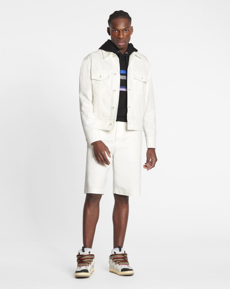 Lanvin Wave Printed Denim Jacket Jackor Herr Vita | ON84-6034F4