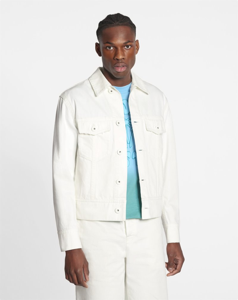 Lanvin Wave Printed Denim Jacket Jackor Herr Vita | ON84-6034F4
