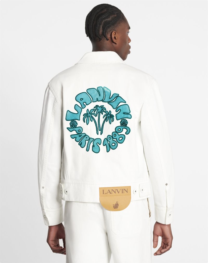 Lanvin Wave Printed Denim Jacket Jackor Herr Vita | ON84-6034F4