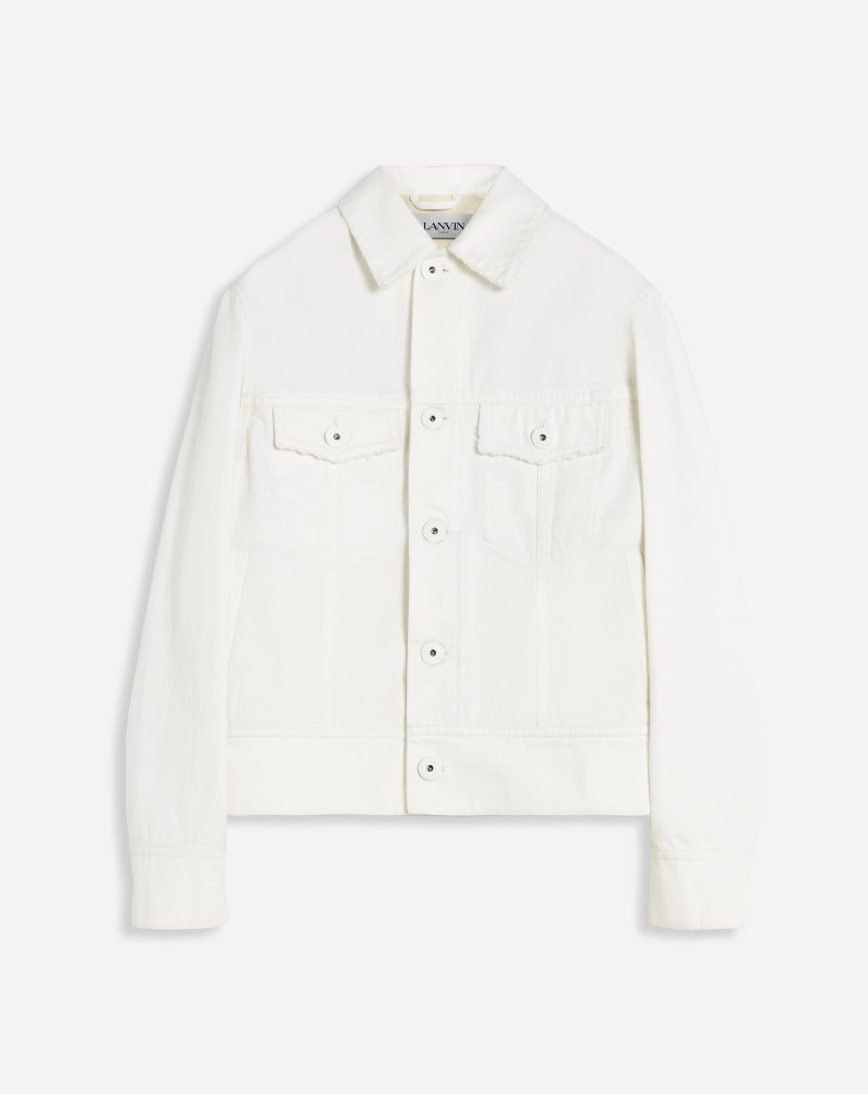 Lanvin Wave Printed Denim Jacket Jackor Herr Vita | ON84-6034F4